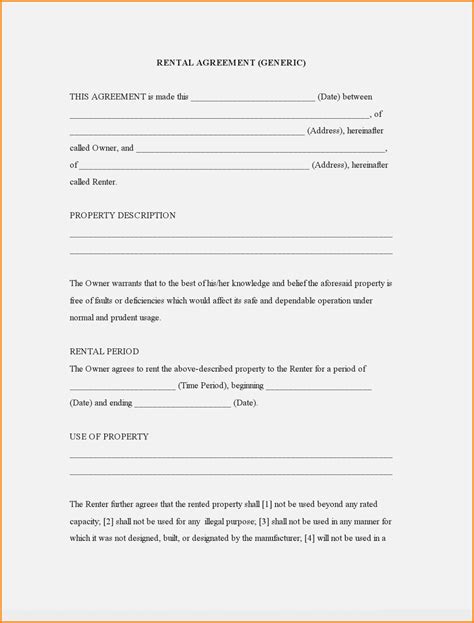 Printable Basic Rental Agreement Fillable